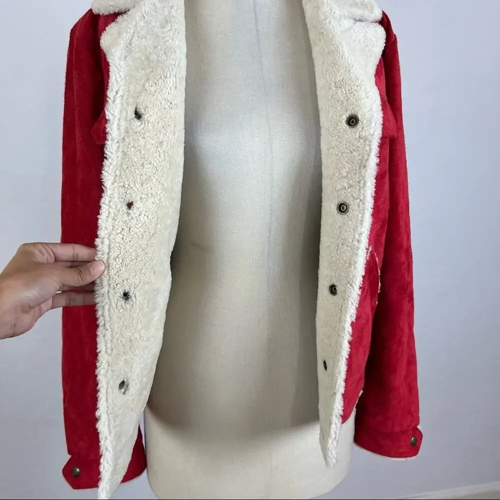 Saint Laurent Red Suede Boyfriend Shearling Jacket NWT XLarge - Picture 6 of 11